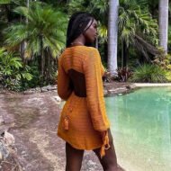 Knitted Cutout Bell Sleeve Dress - Image 10