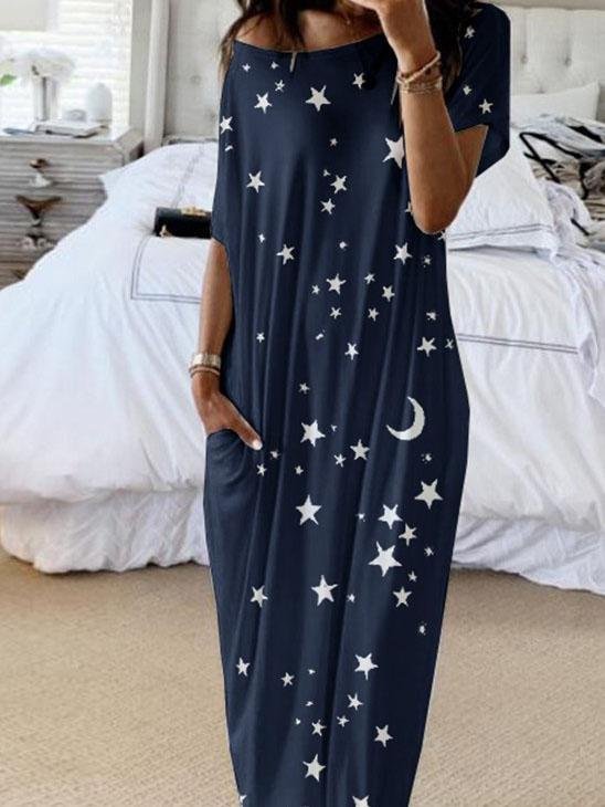 2E6687D3-B6DF-25CC-D64D-5150FA187817.jpg Star And Moon Print Short Sleeve Maxi Dress - Image 1