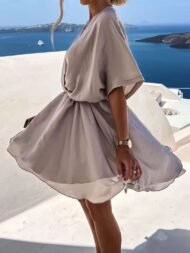 Women's Dresses Loose V-Neck Short Sleeve Mini Dress - Image 4