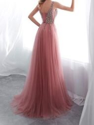 Women's Dresses Solid V-Neck Embroidered Sequin Slit Dress - Image 2