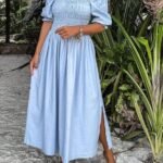Women's Dresses One-Shoulder Elastic Pleated Slit Dress