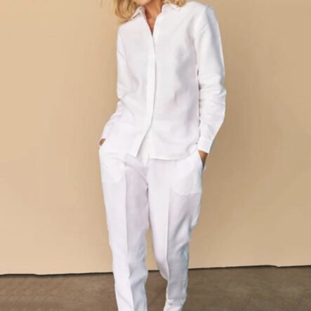 Linen Blend Long Sleeve Shirt & Pants Two-piece Set