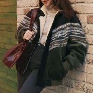 Women Retro Corduroy Patchwork Fleece Jacket Coat