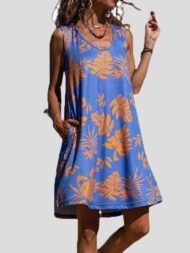 Women's Dresses Printed Crew Neck Sleeveless Pocket Casual Dress - Image 2