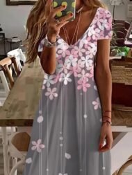 Women's Dresses Floral Print V-Neck Short Sleeve Dress