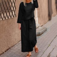 Casual Loose Solid Color Top Pants Two-piece Set - Image 3