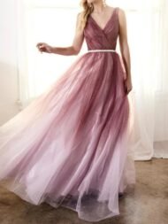 Women's Dresses Deep V Neck Vintage Gradient Evening Dress - Image 3