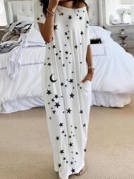 Star And Moon Print Short Sleeve Maxi Dress - Image 10