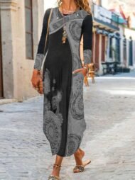Women's Dresses Printed Pocket Long Sleeve Maxi Dress - Image 2