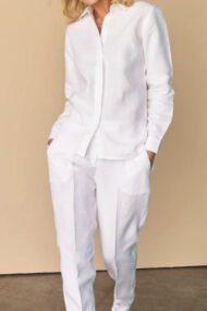 Linen Blend Long Sleeve Shirt & Pants Two-piece Set - Image 2